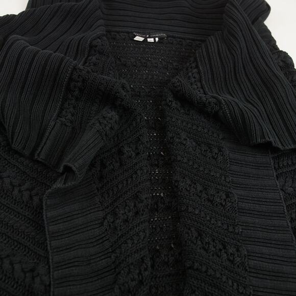 Peruvian Connection Pima Cotton Cable Knit Waterfall Black Cardigan Womens Sz XL - Picture 8 of 8